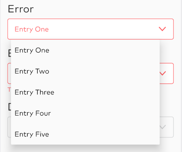 Dropdown in error state expanded